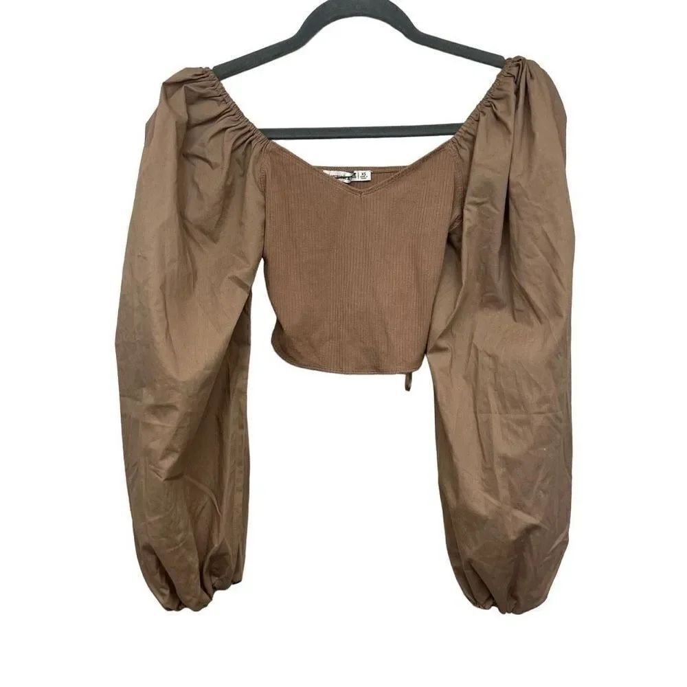 Abercrombie & Fitch Brown ribbed cropped long sleeve blouse size XS